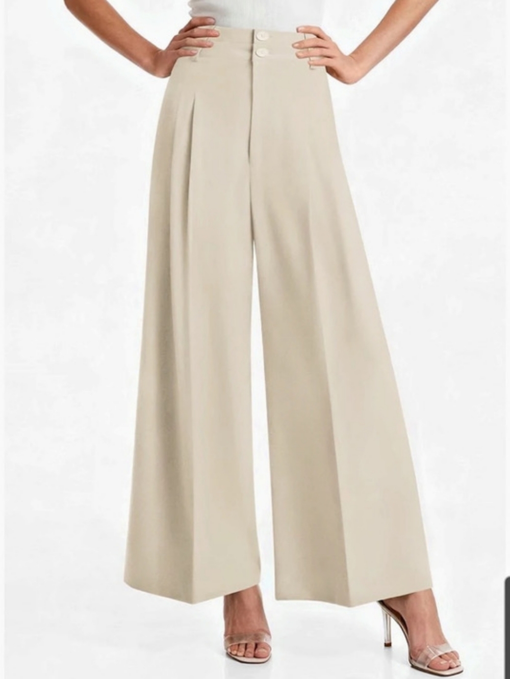 Wide Leg High-waisted Palazzo Pants in Cream Size Small NWT